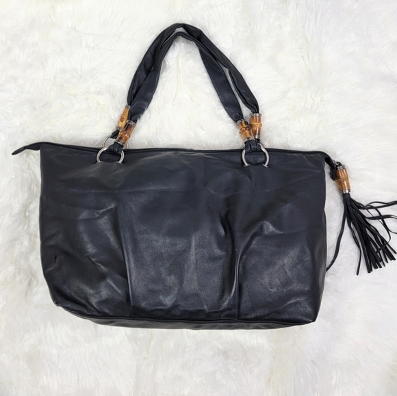Coldwater Creek Soft Vegan Leather Bamboo Trim Shoulder Bag - Picture 9 of 15